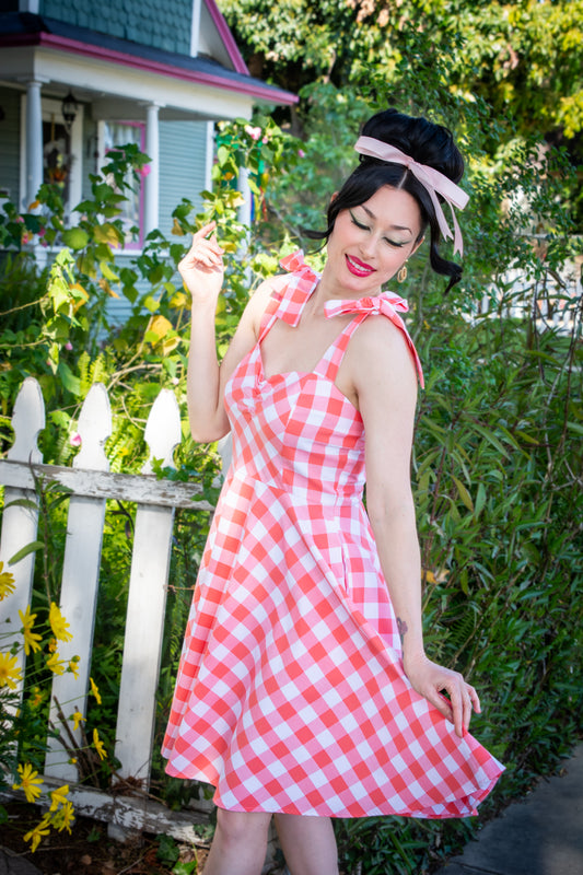 Sarah Swing Dress - Big Gingham, Coral *sale