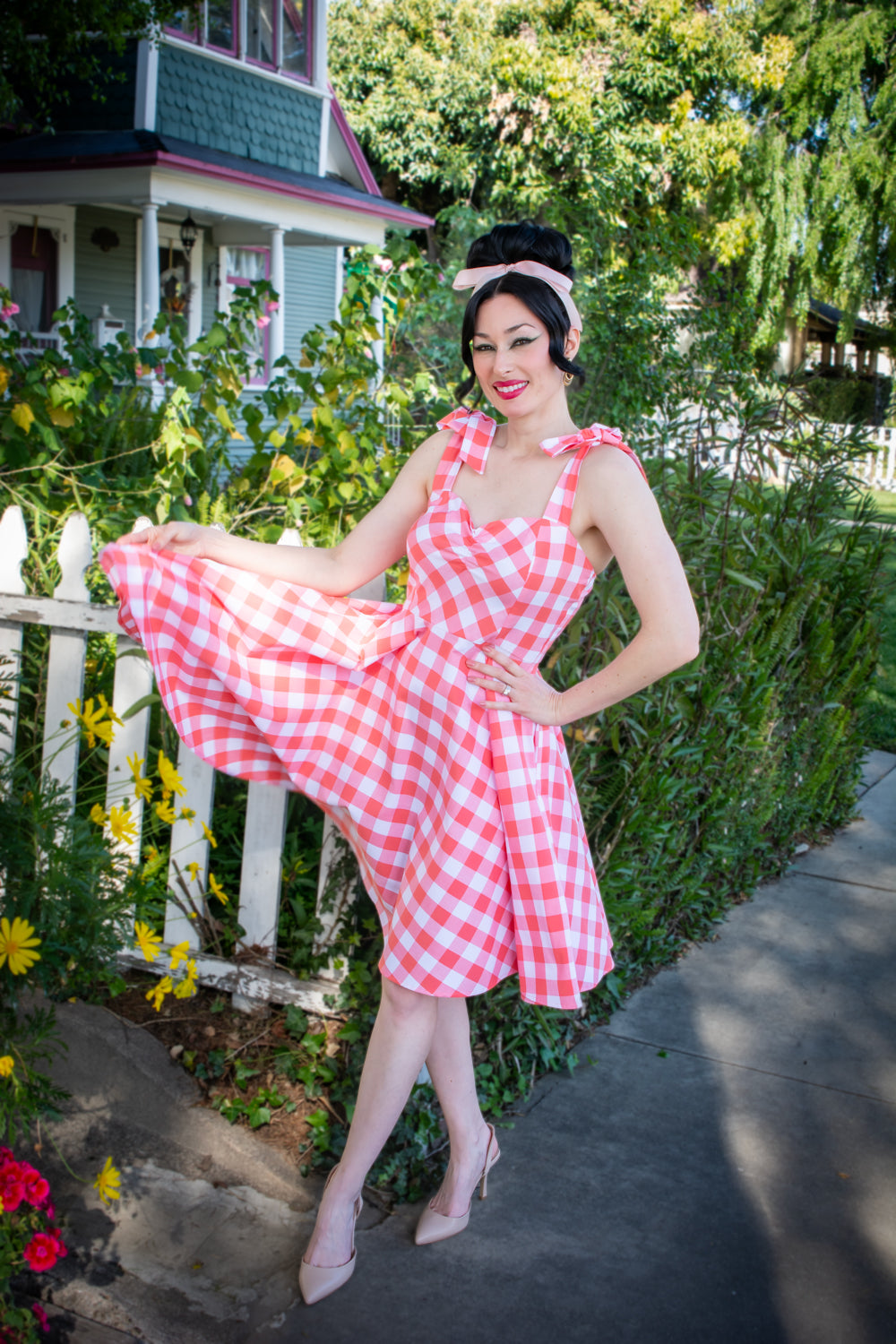 Sarah Swing Dress - Big Gingham, Coral