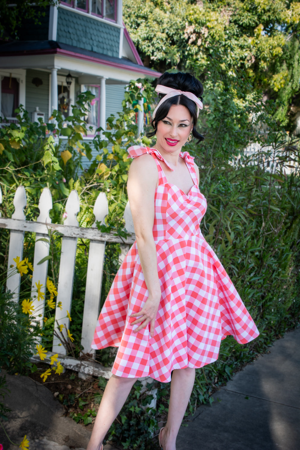 Sarah Swing Dress - Big Gingham, Coral *sale