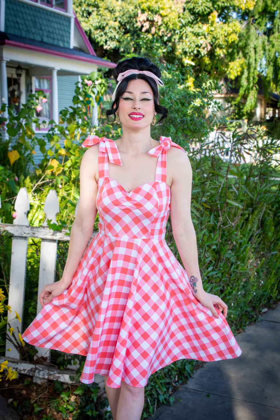 Sarah Swing Dress - Big Gingham, Coral *sale