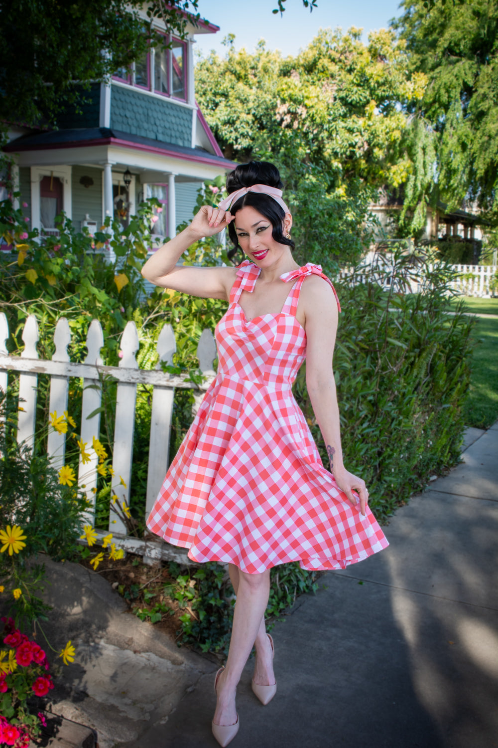 Sarah Swing Dress - Big Gingham, Coral *sale