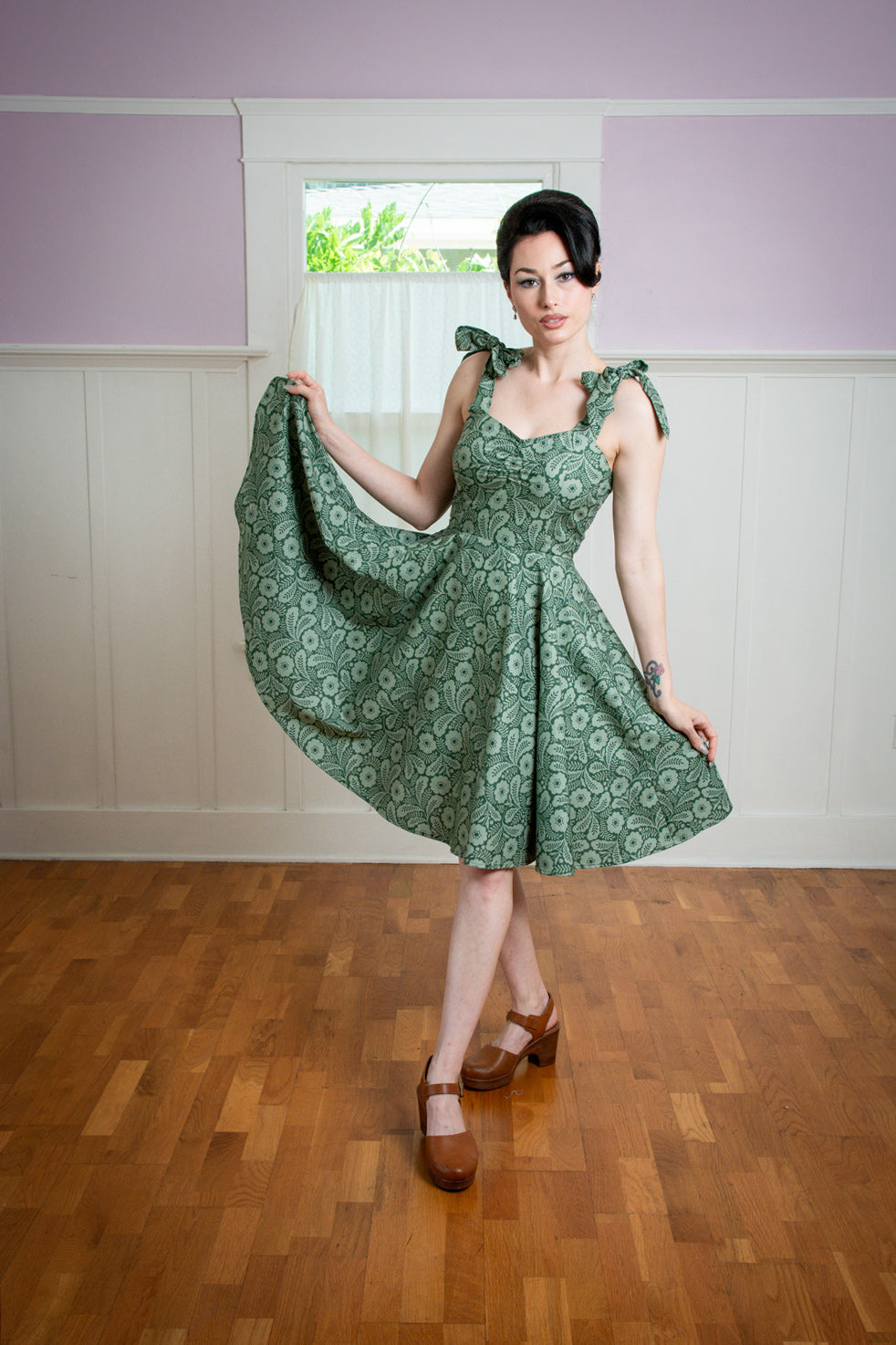Sarah Swing Dress- Tonal Flower, Green *sale