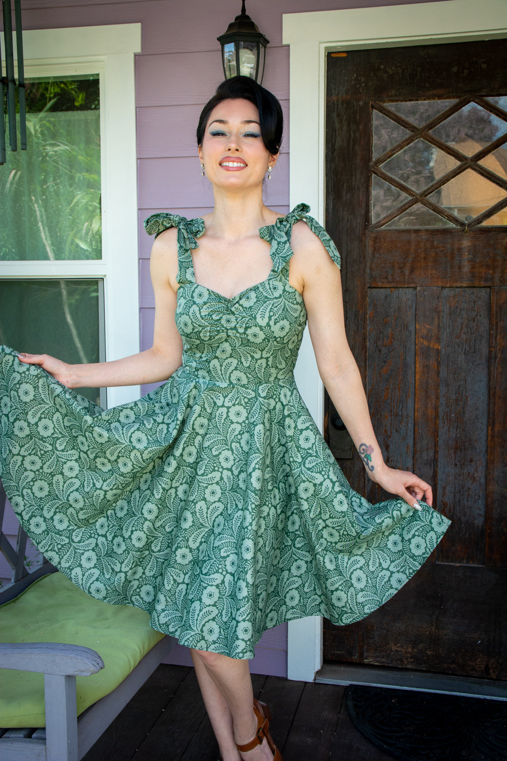 Sarah Swing Dress- Tonal Flower, Green *sale