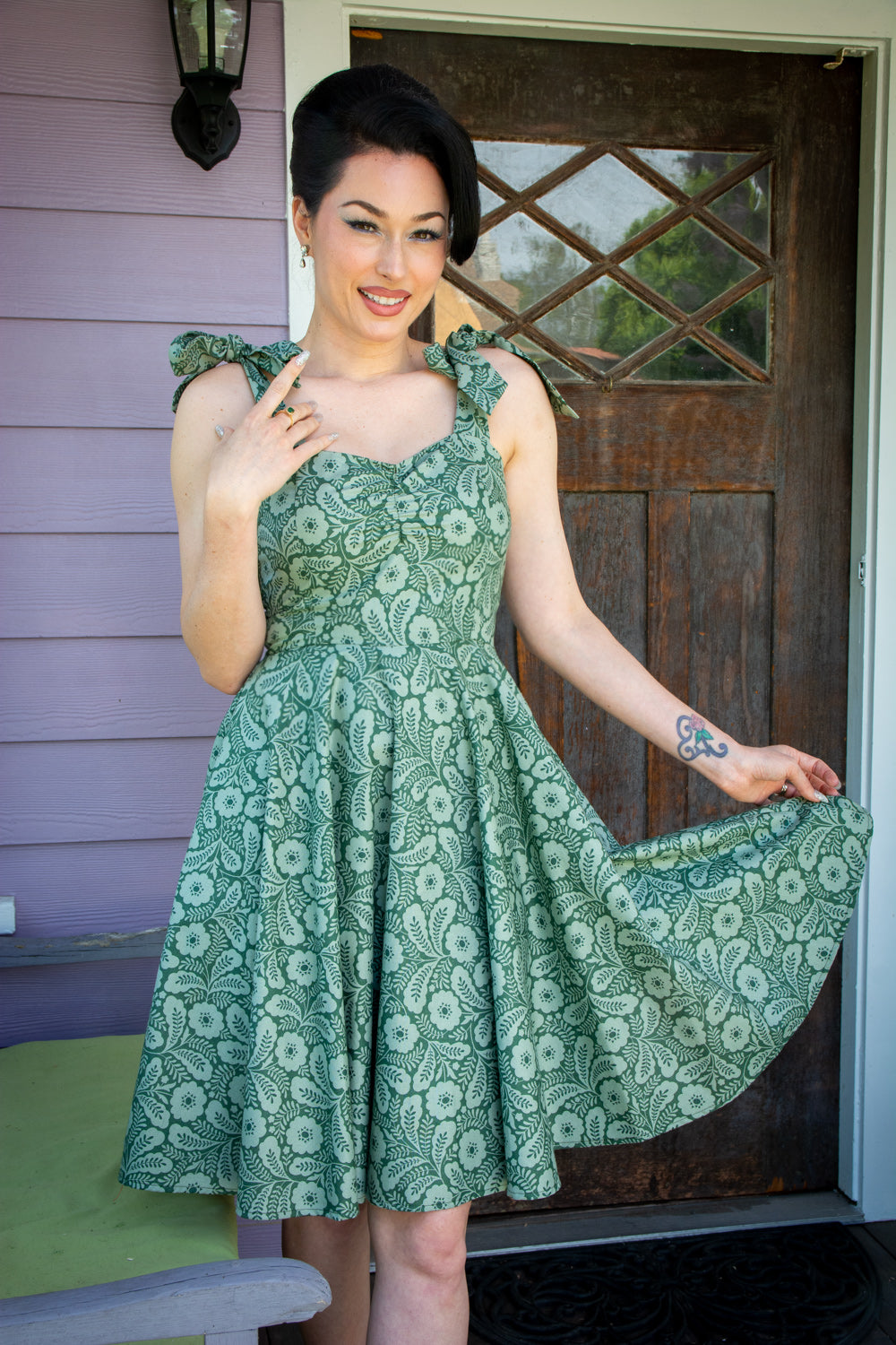 Sarah Swing Dress- Tonal Flower, Green *sale
