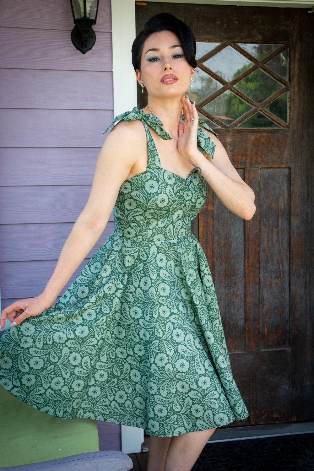 Sarah Swing Dress- Tonal Flower, Green *sale