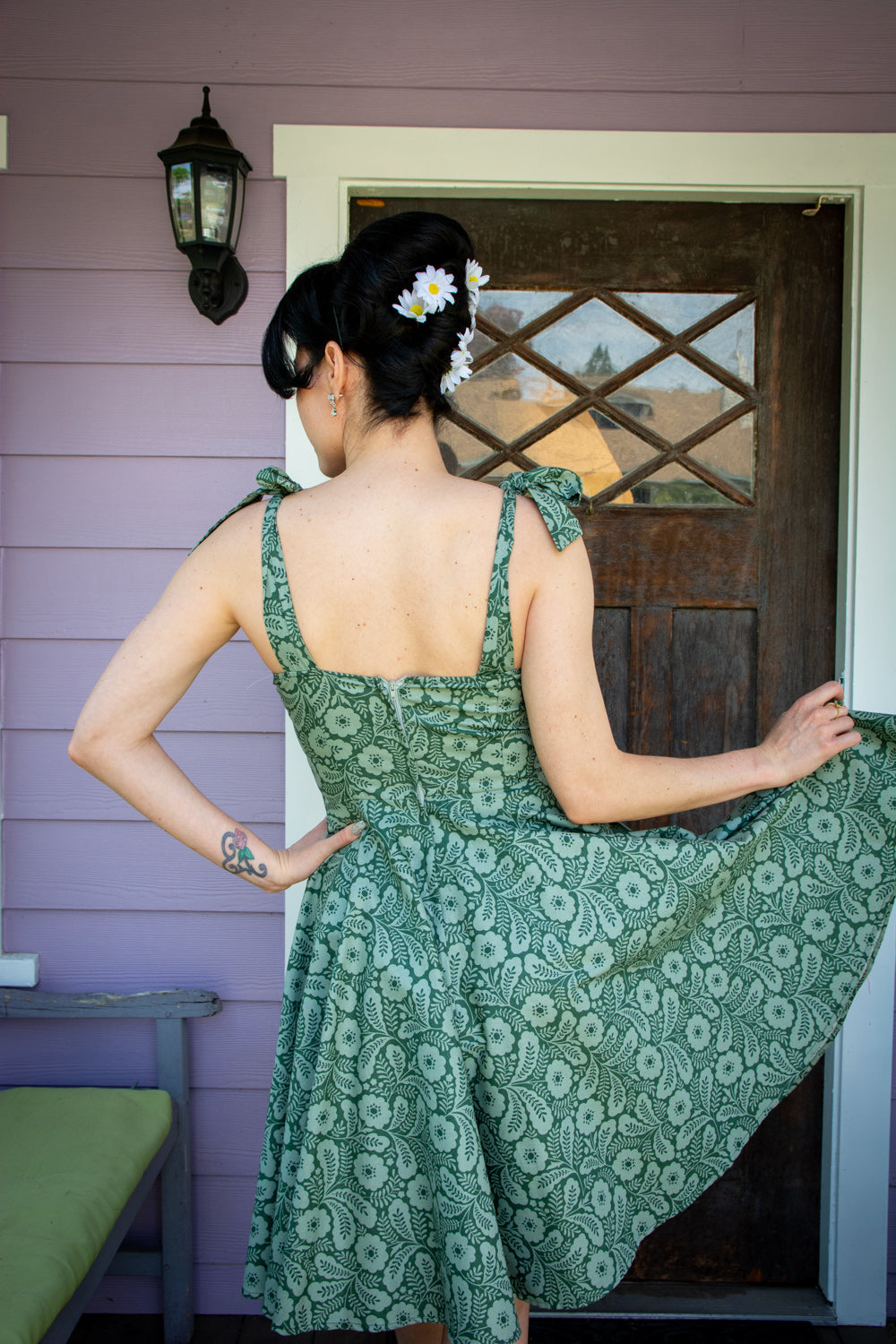 Sarah Swing Dress- Tonal Flower, Green *sale
