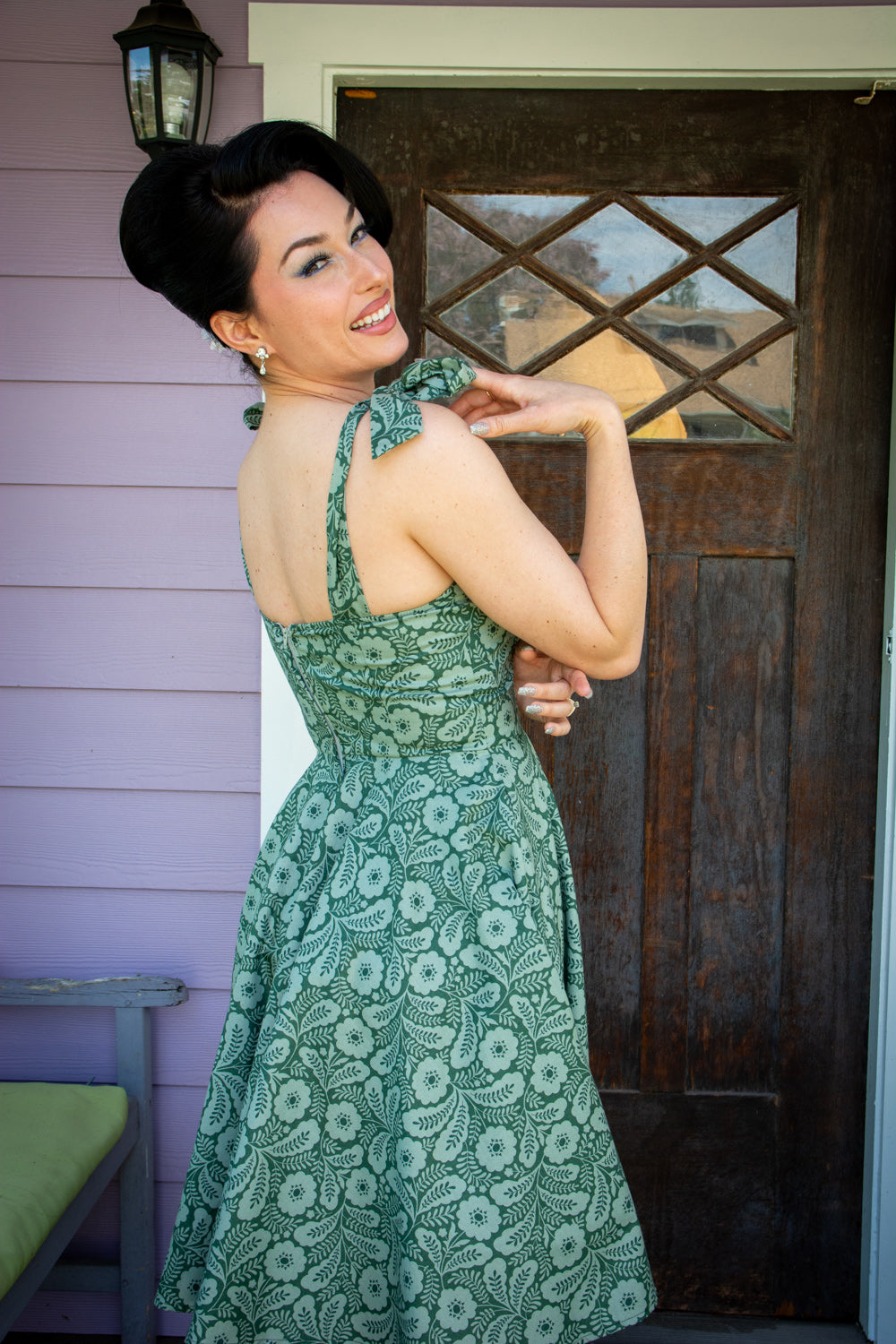 Sarah Swing Dress- Tonal Flower, Green *sale
