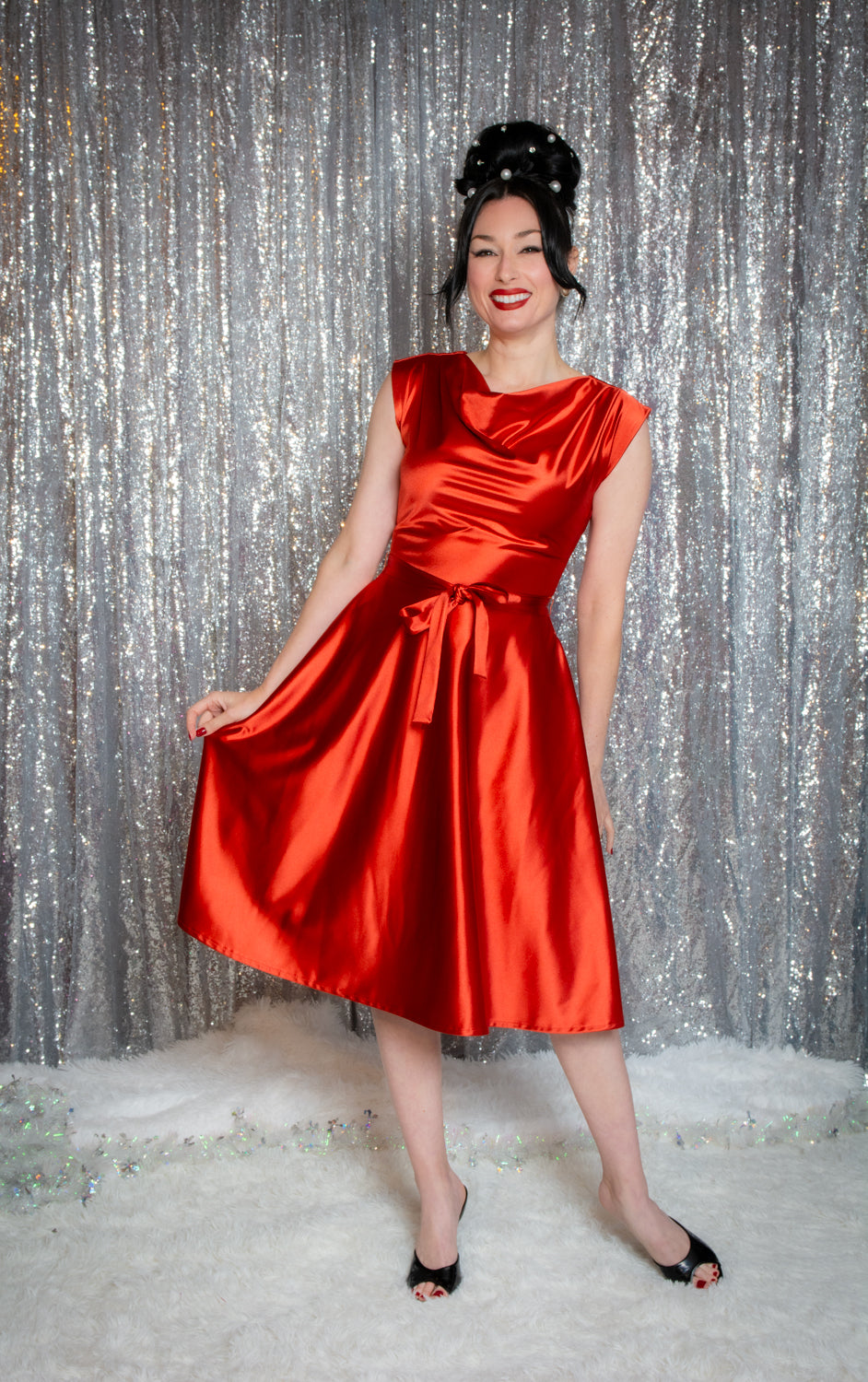 Stefani Dress- Stretch Satin, Rust *sale