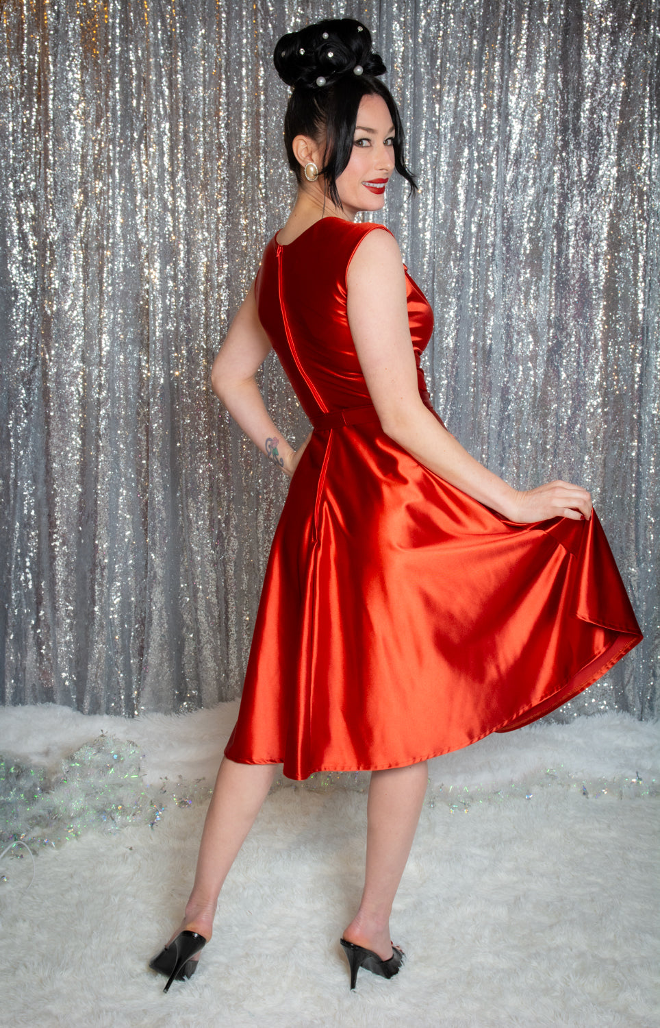 Stefani Dress- Stretch Satin, Rust *sale