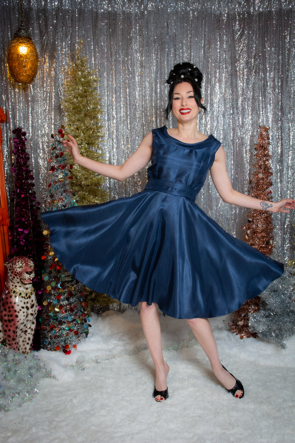 Suzette Dress - Shantung, Navy Heart of Haute Suzette Dress - Shantung, Navy Heart of Haute