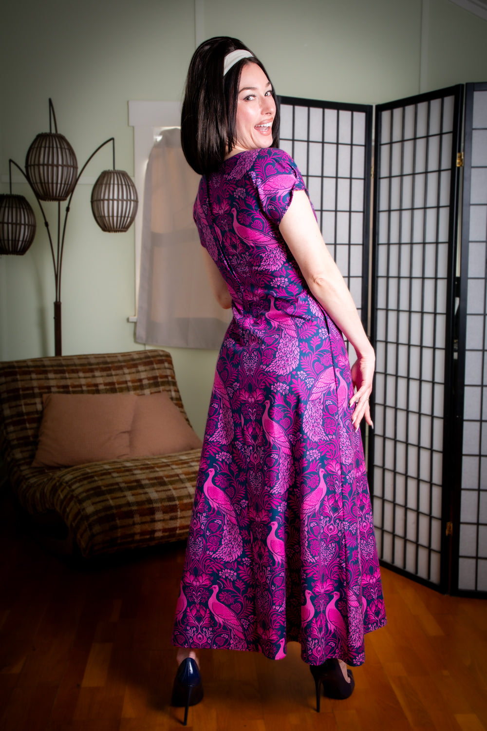 Wanda Maxi Dress - Peacock Damask, Pink