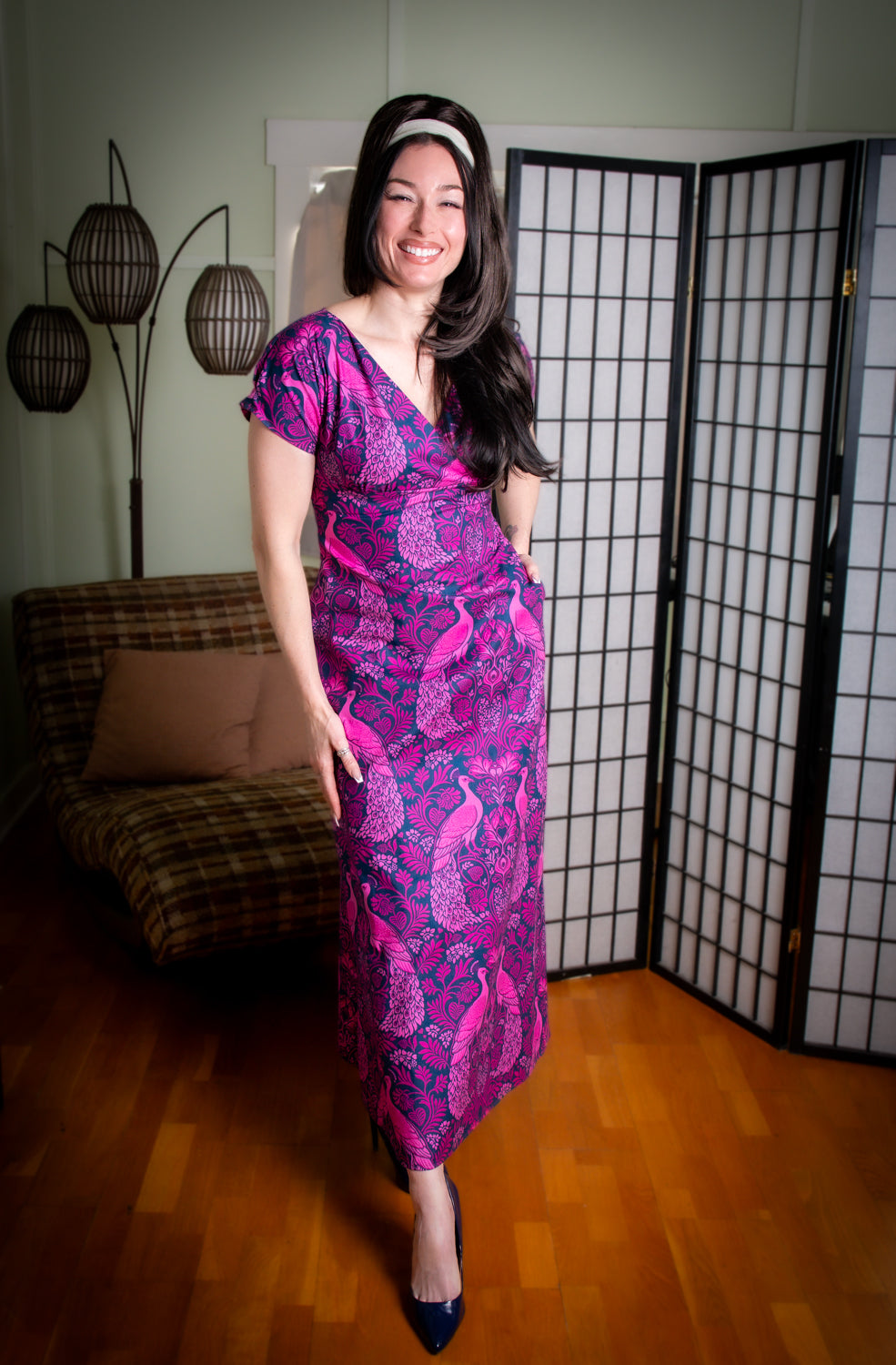 Wanda Maxi Dress - Peacock Damask, Pink