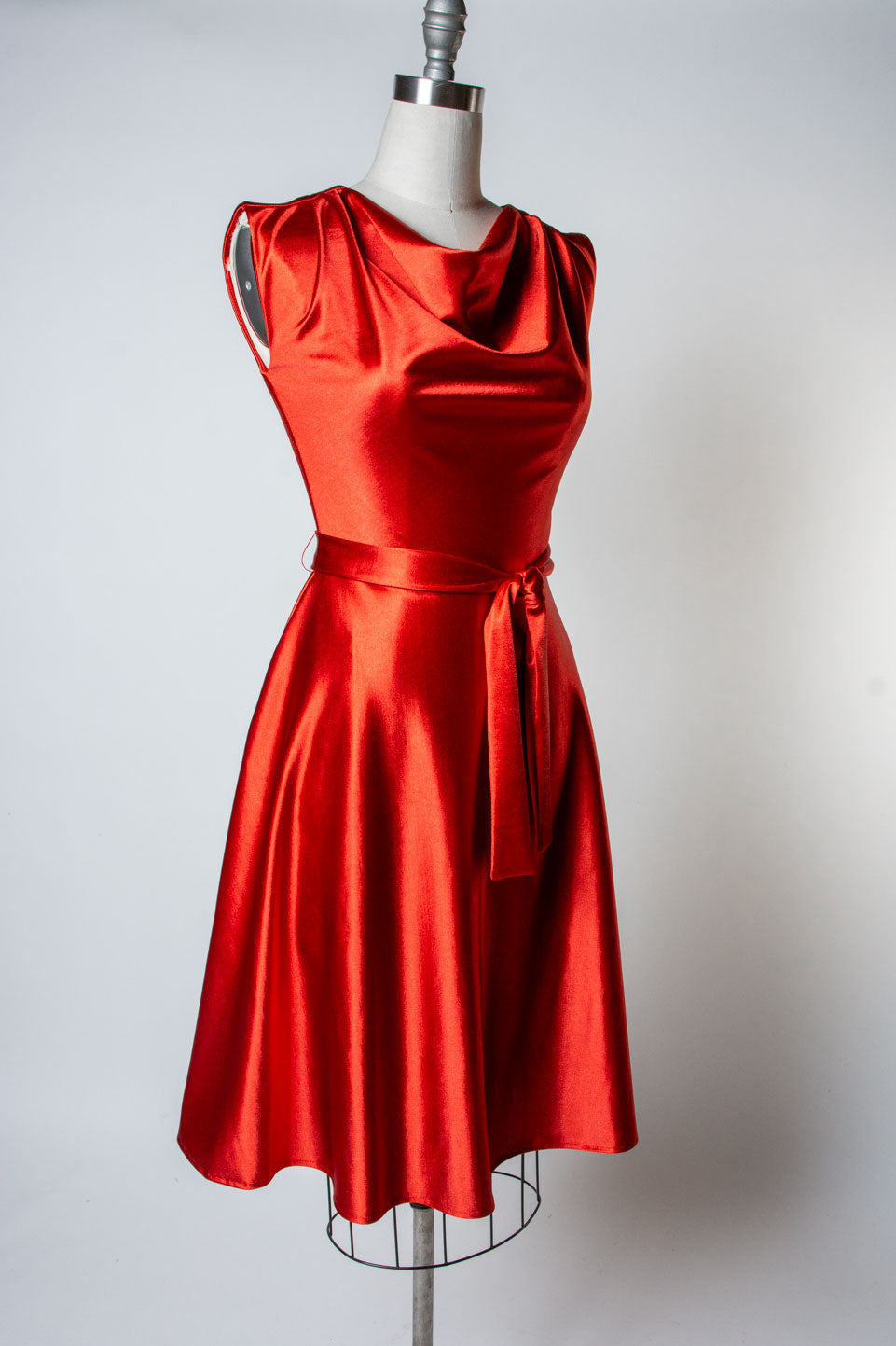 Stefani Dress- Stretch Satin, Rust *sale