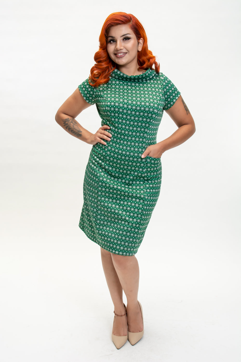 Dominique Dress - Jacquard Dot, Green