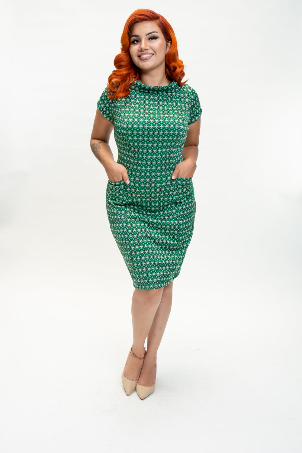 Dominique Dress - Jacquard Dot, Green