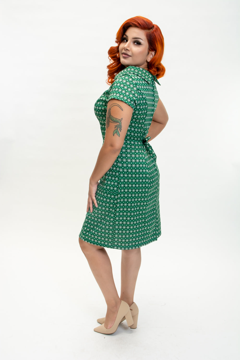 Dominique Dress - Jacquard Dot, Green