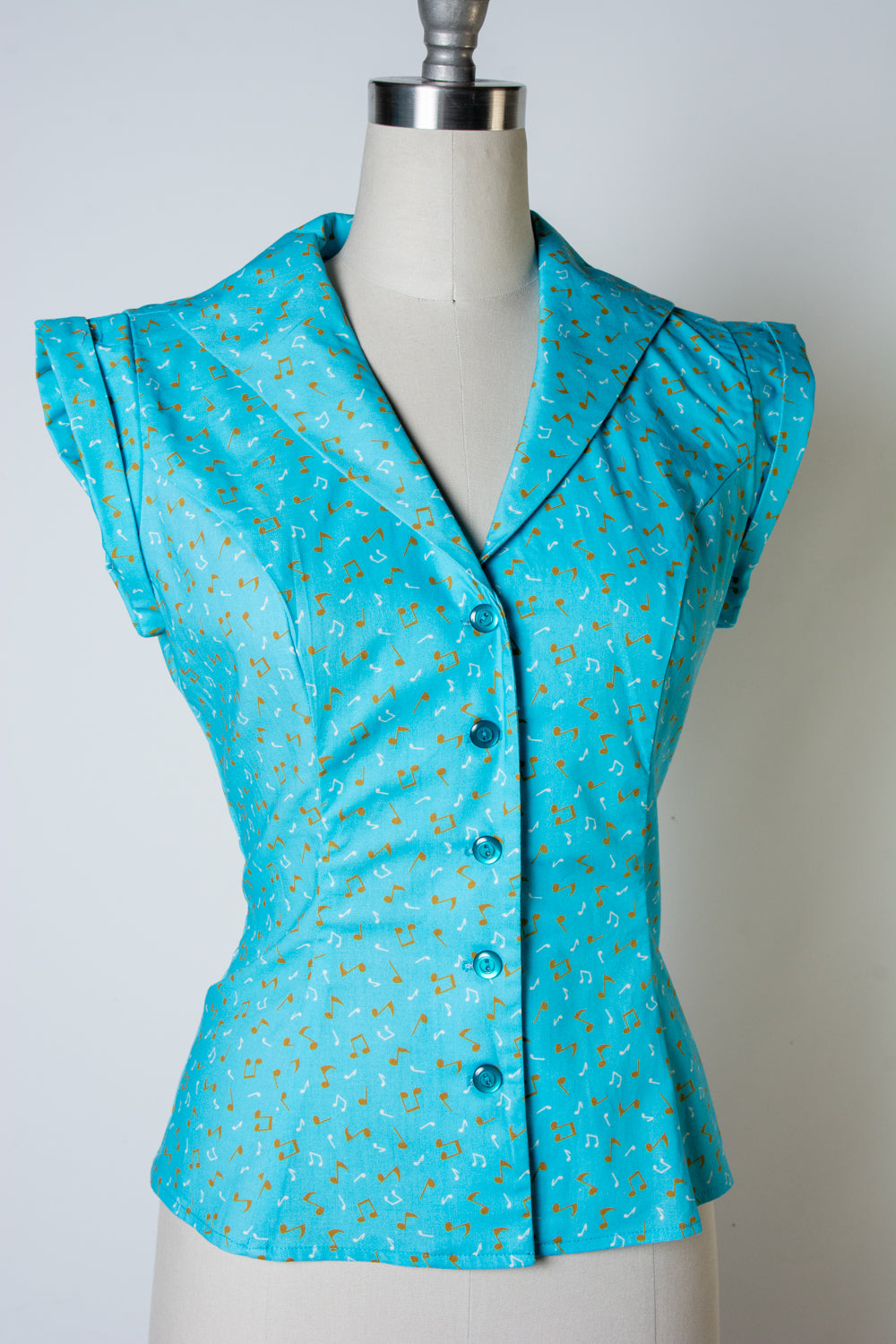 Erika Blouse - Music Notes, Aqua