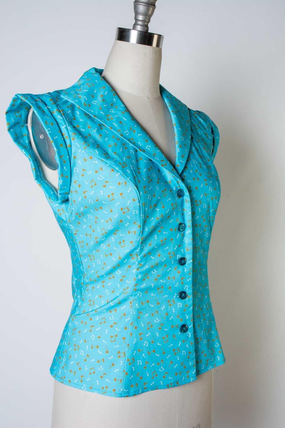 Erika Blouse - Music Notes, Aqua