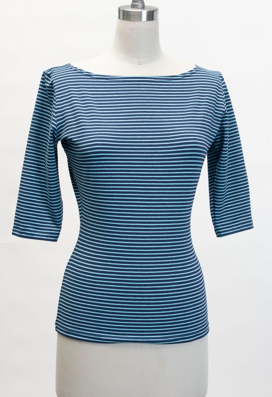 Josie Top- Aqua & Navy Stripe