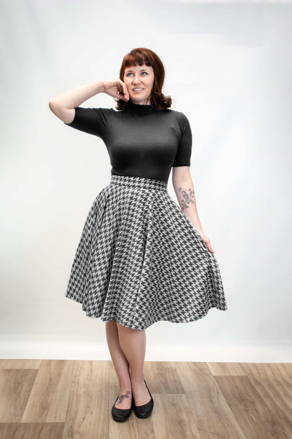 Haute Circle Skirt- Houndstooth, Black