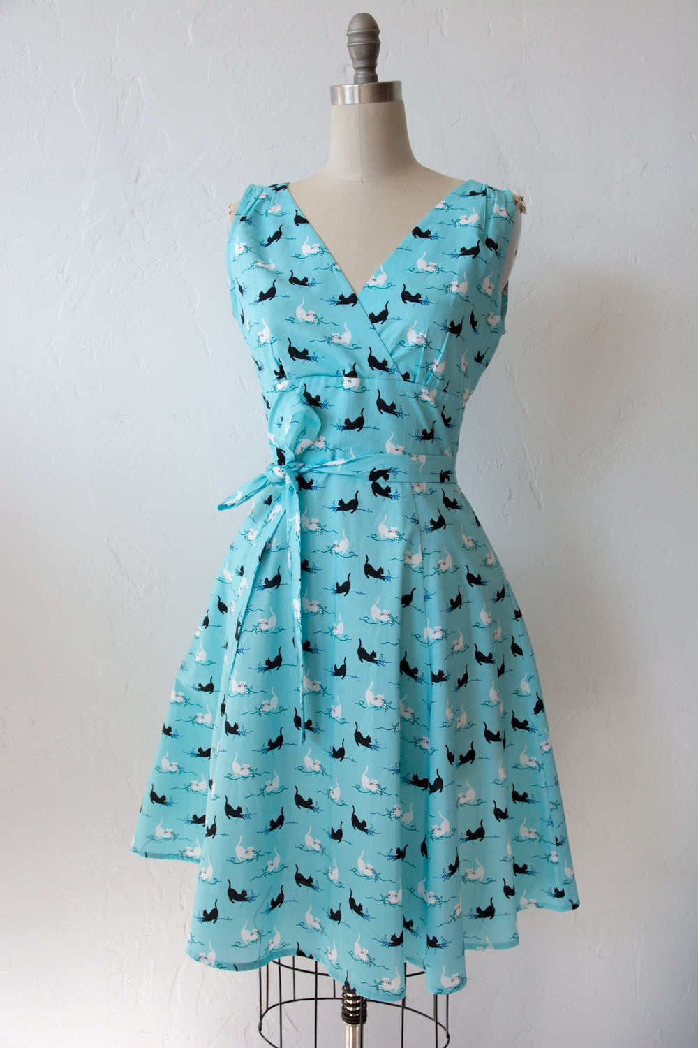 Marie Dress - Aqua Kitties