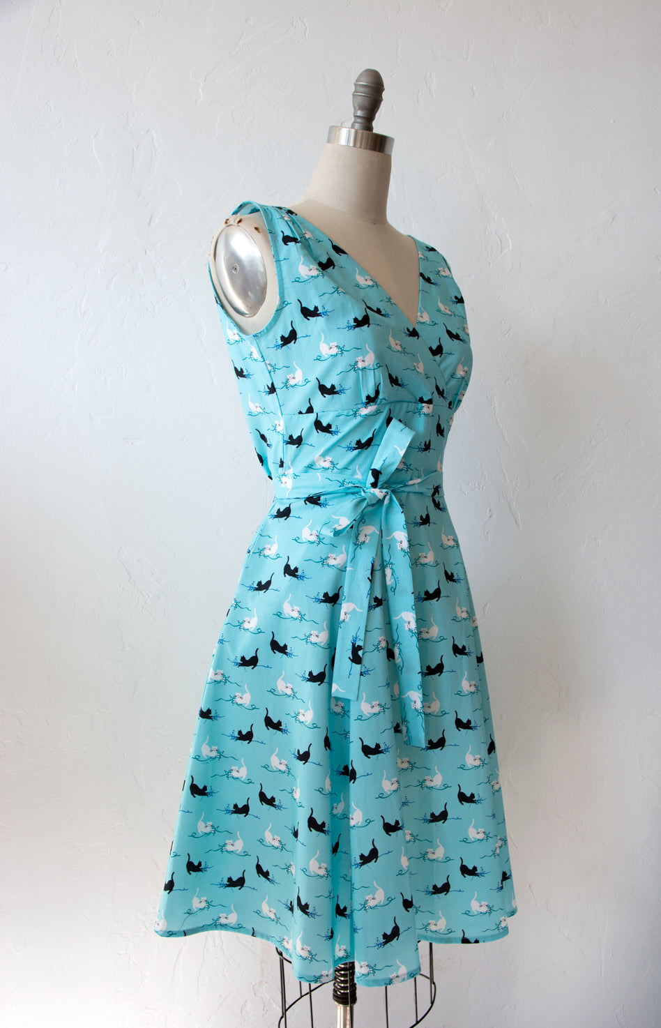 Marie Dress - Aqua Kitties