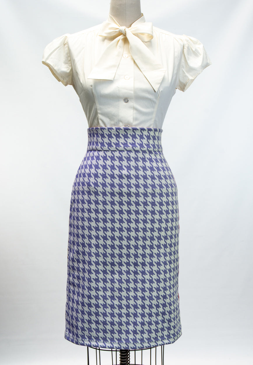 Pencil Skirt- Houndstooth, Blue