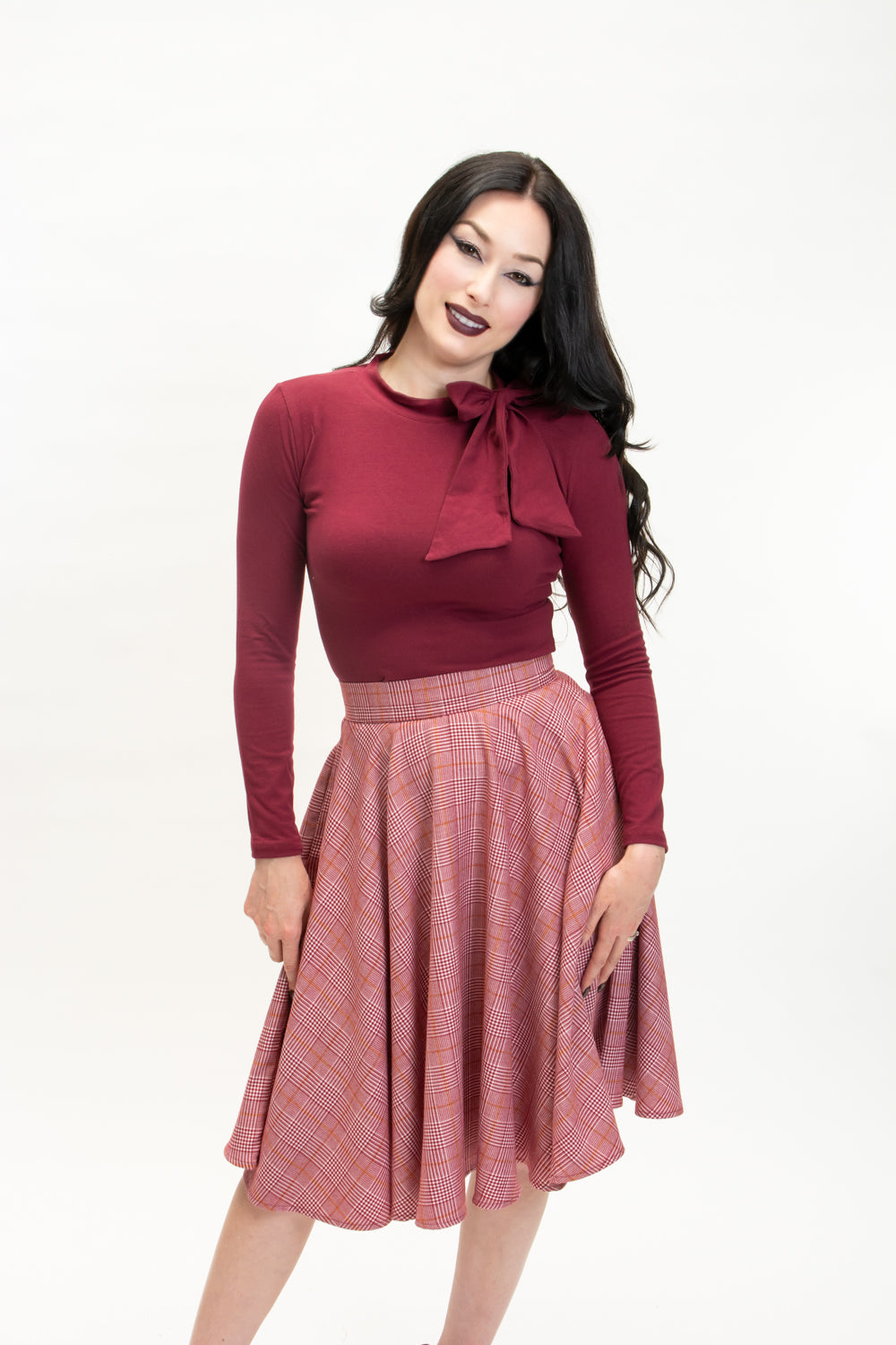 Haute Circle Skirt - Burgundy Plaid