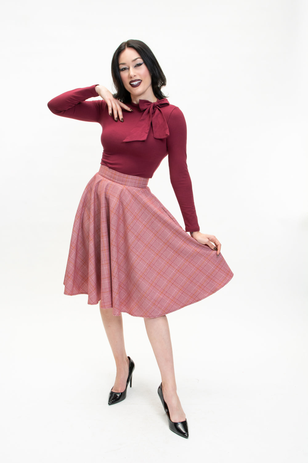Haute Circle Skirt - Burgundy Plaid