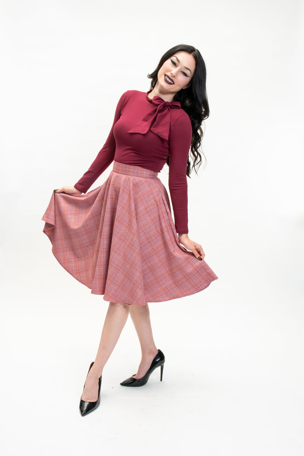 Haute Circle Skirt - Burgundy Plaid