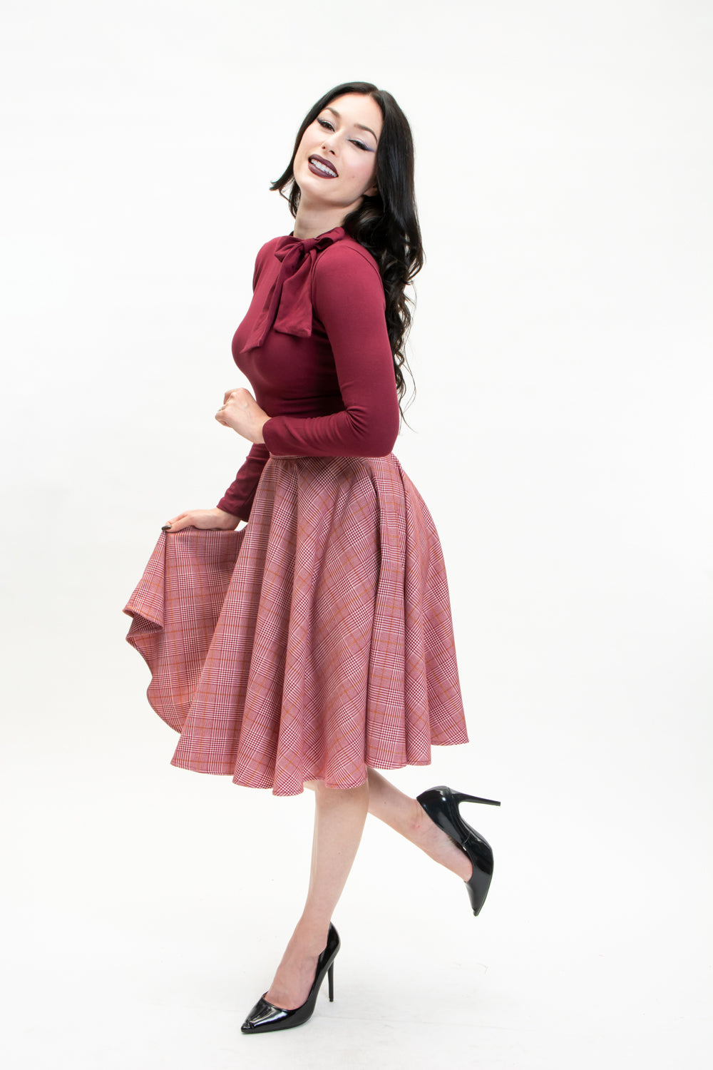 Haute Circle Skirt - Burgundy Plaid