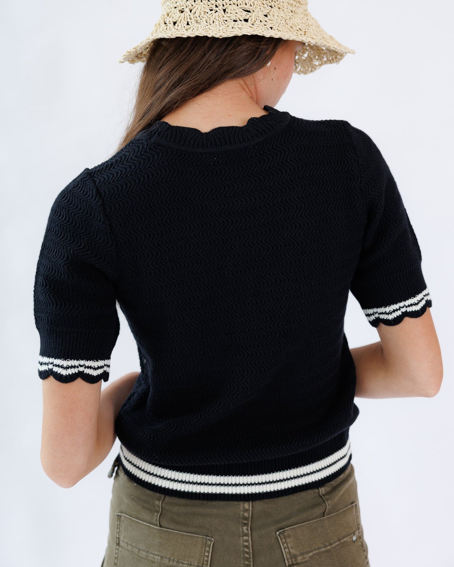 Scalloped Creneck and Sleeve Sweater Tee