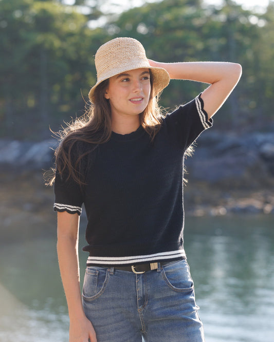 Scalloped Creneck and Sleeve Sweater Tee