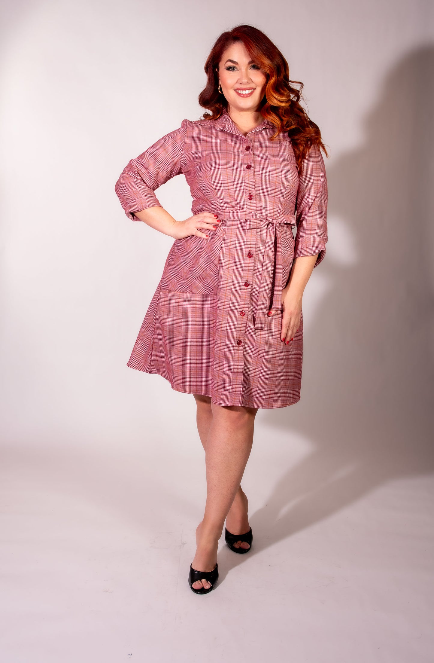 Shirt Dress - Burgundy Plaid