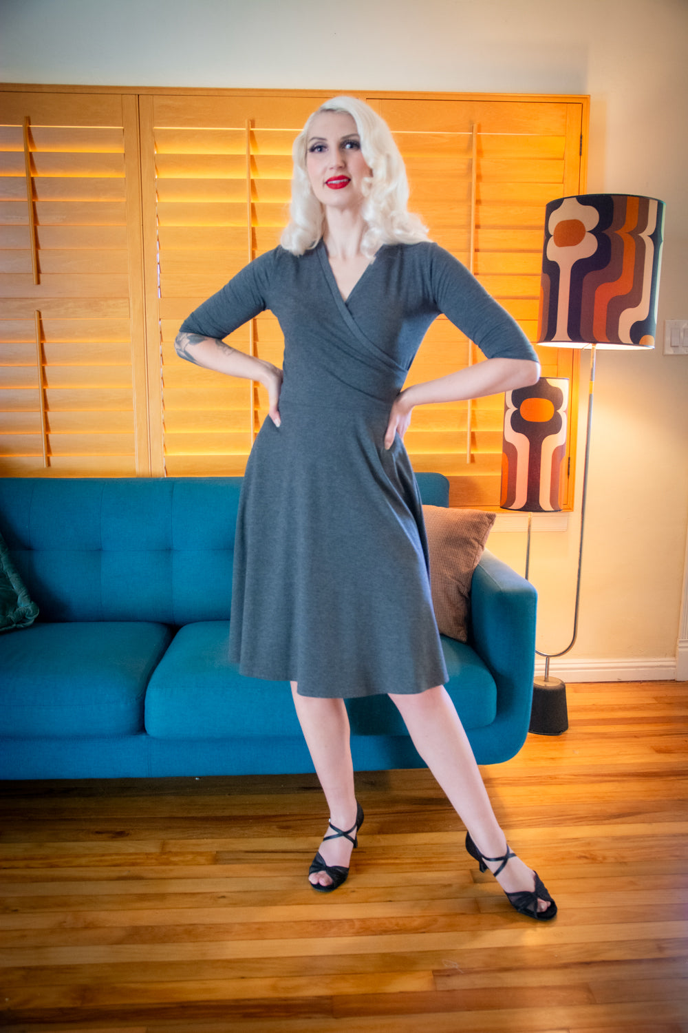 Joanie Knit Dress 3/4 Sleeve - Charcoal Grey