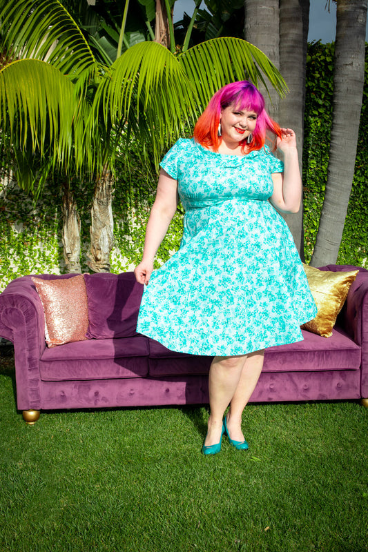 Beverly Dress-  Water Blossom, Teal *sale