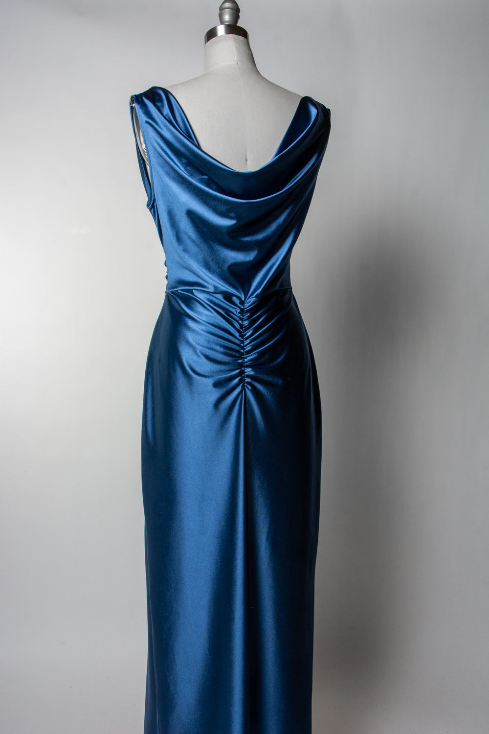 Athena Gown - Stretch Satin, Denim Blue