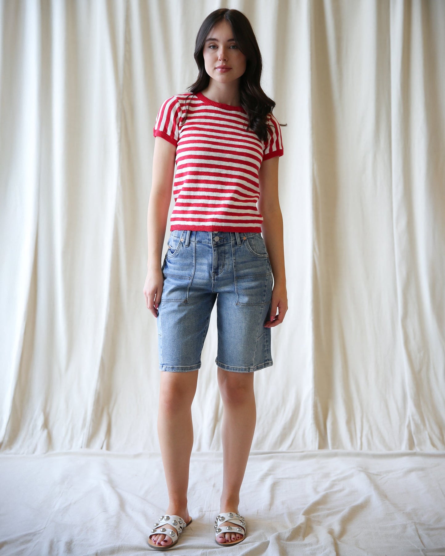 Red Striped Sweater knit Tee by Downeast - 2X *sale