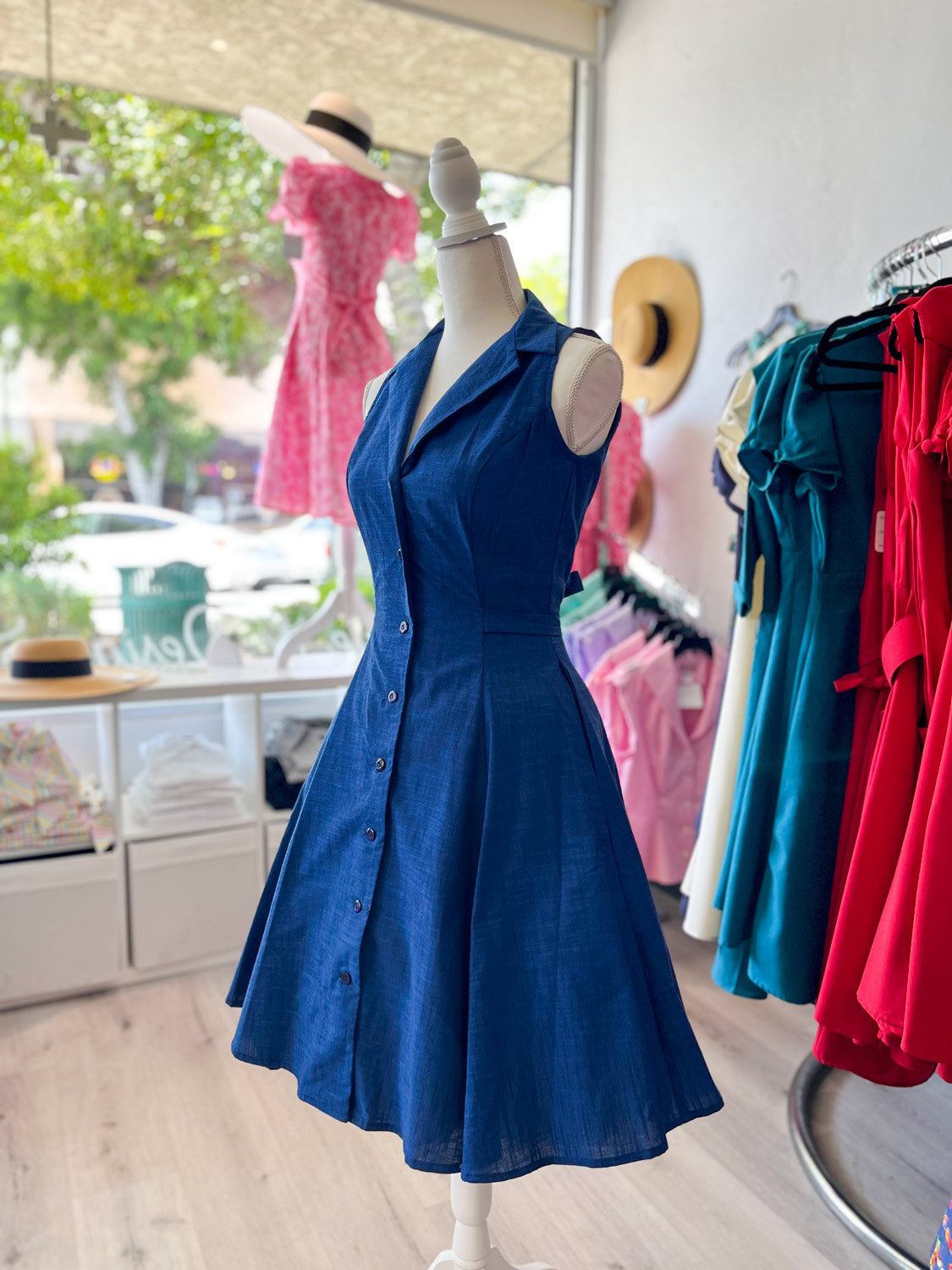 Betty Lou Dress - Linen Look, Blue
