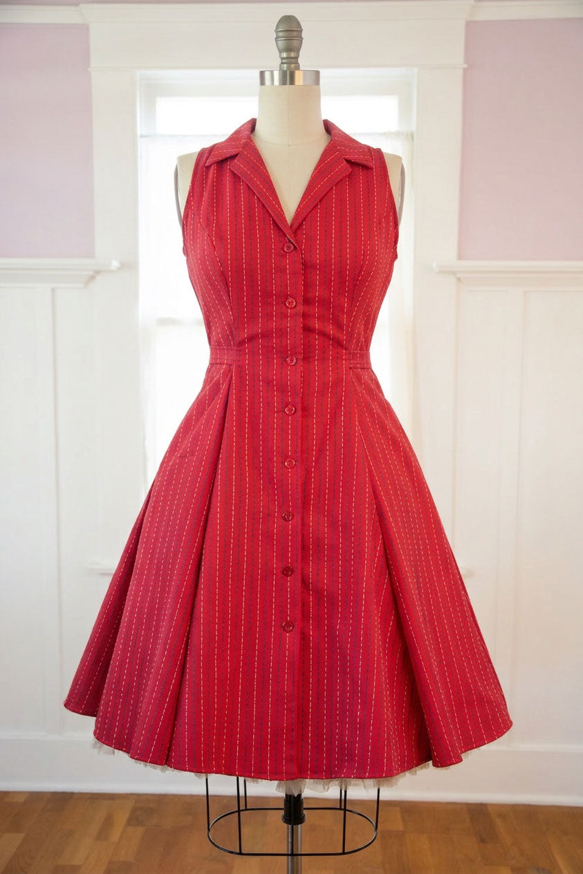 Betty Lou Dress - Stitch Stripe, Red