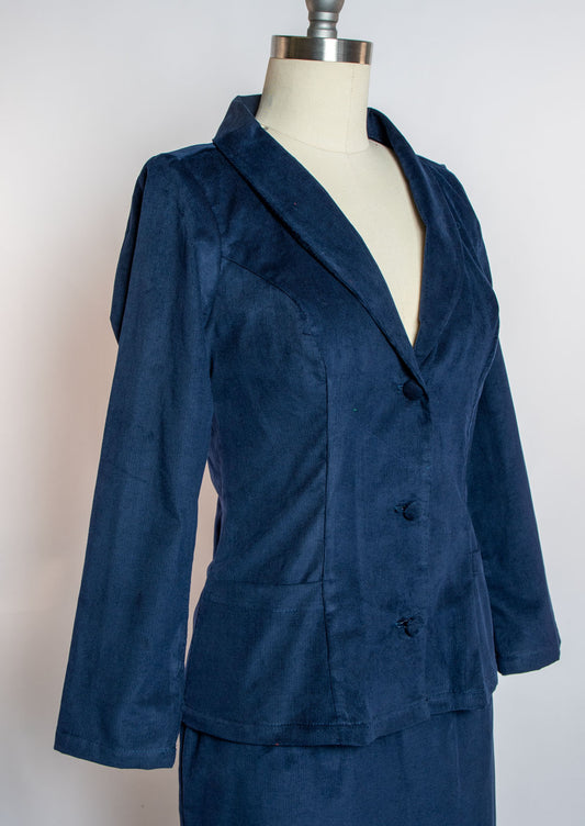 Made-To-Order: Working Girl Blazer- Corduroy, Navy - Heart of Haute