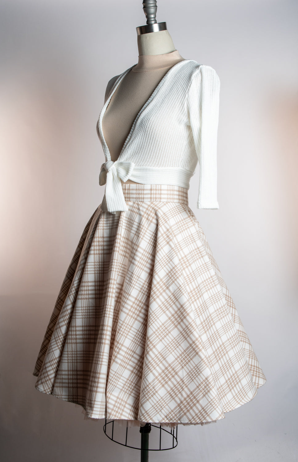 Haute Circle Skirt - Flannel, Beige Plaid
