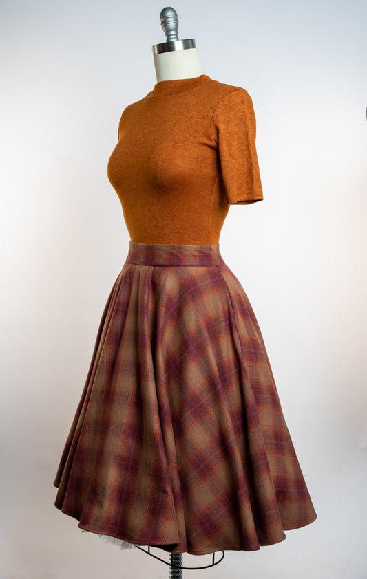 Haute Circle Skirt - Flannel, Rust Plaid