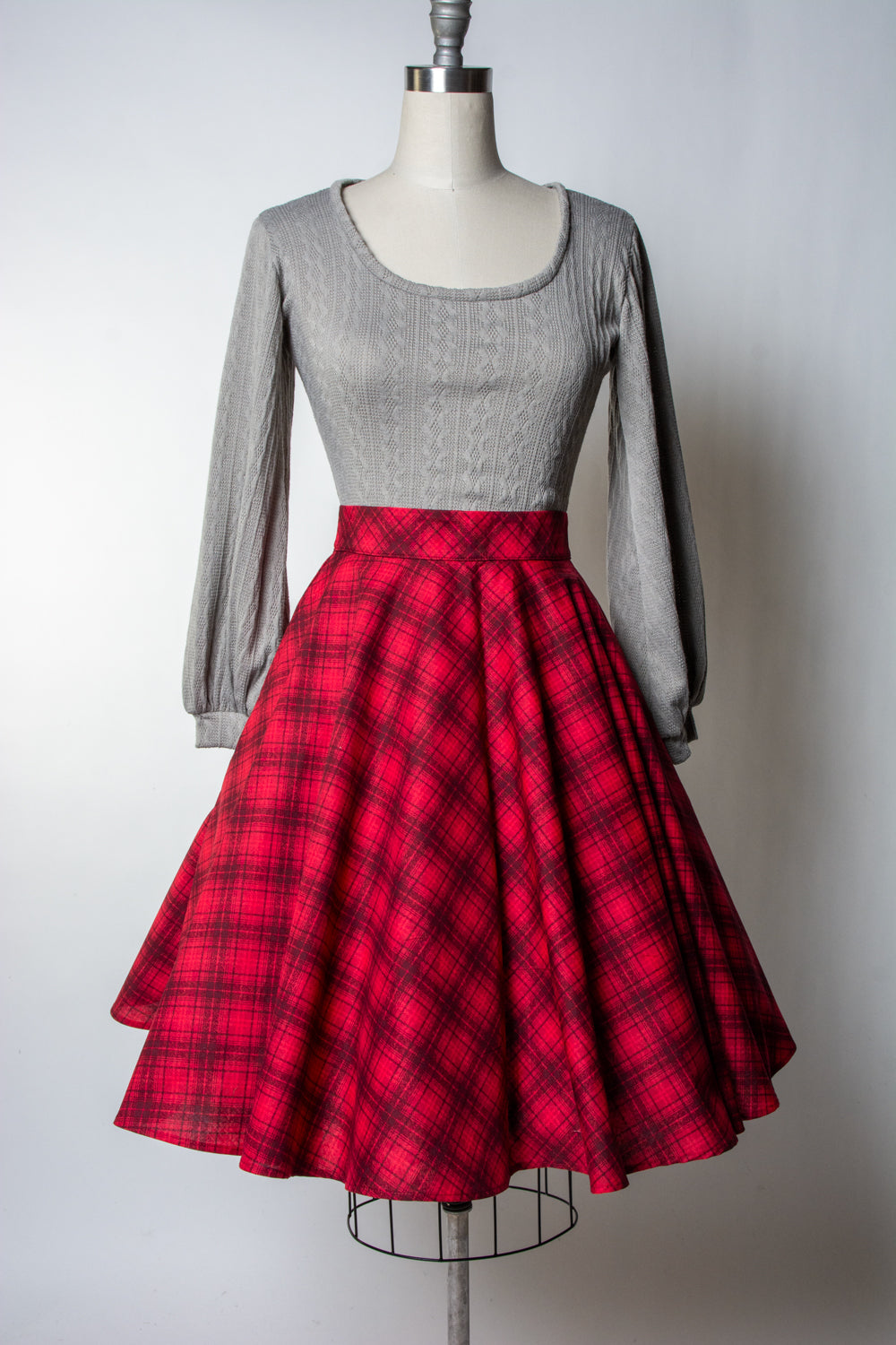 Haute Circle Skirt - Bias Plaid, Red