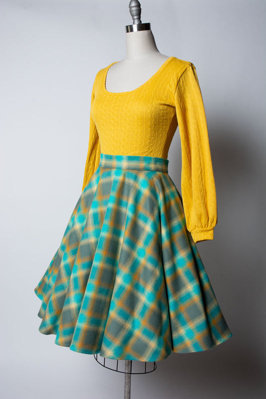 Haute Circle Skirt - Flannel, Teal Plaid