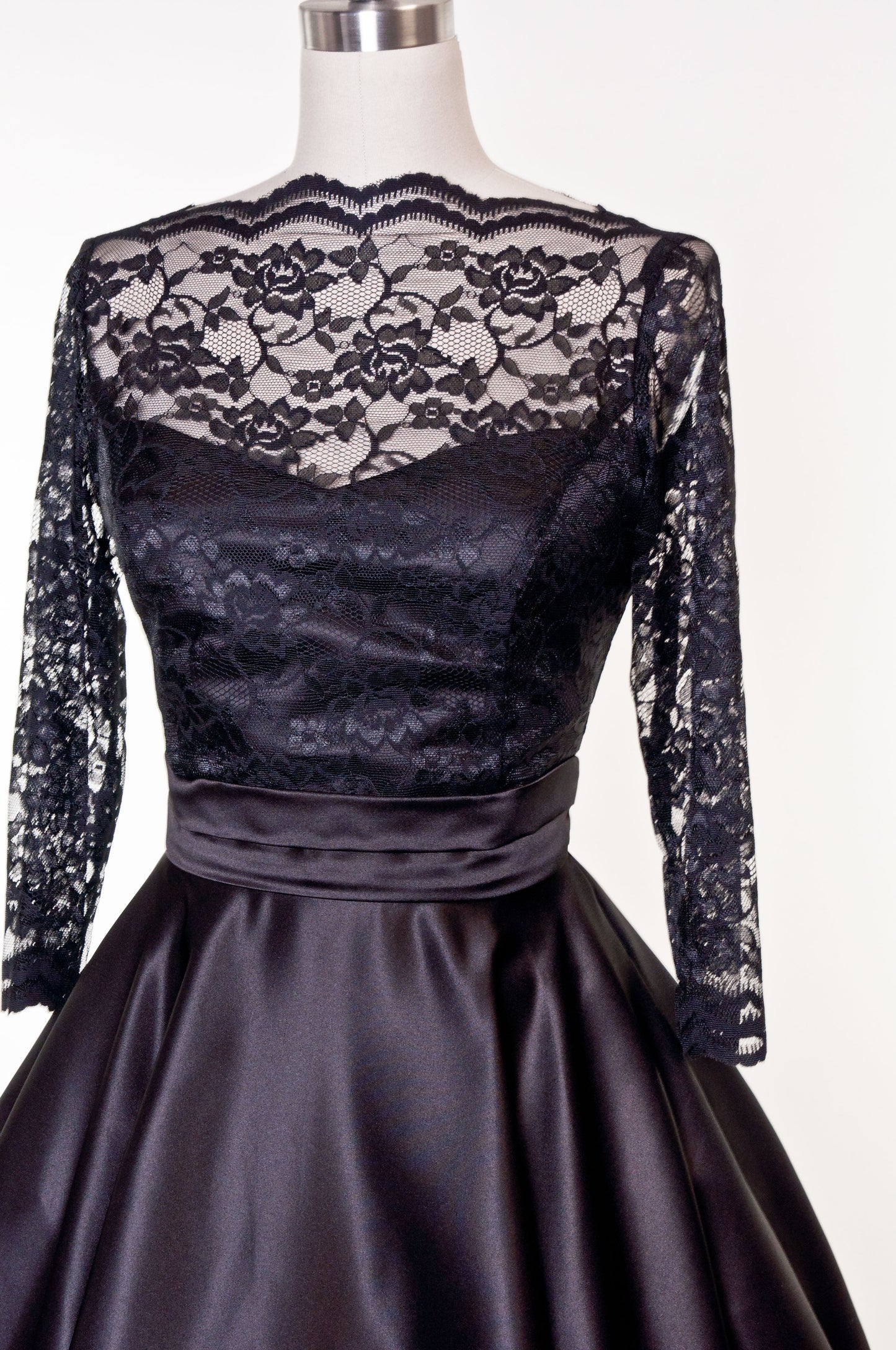 Collette Dress - Black Satin and Lace