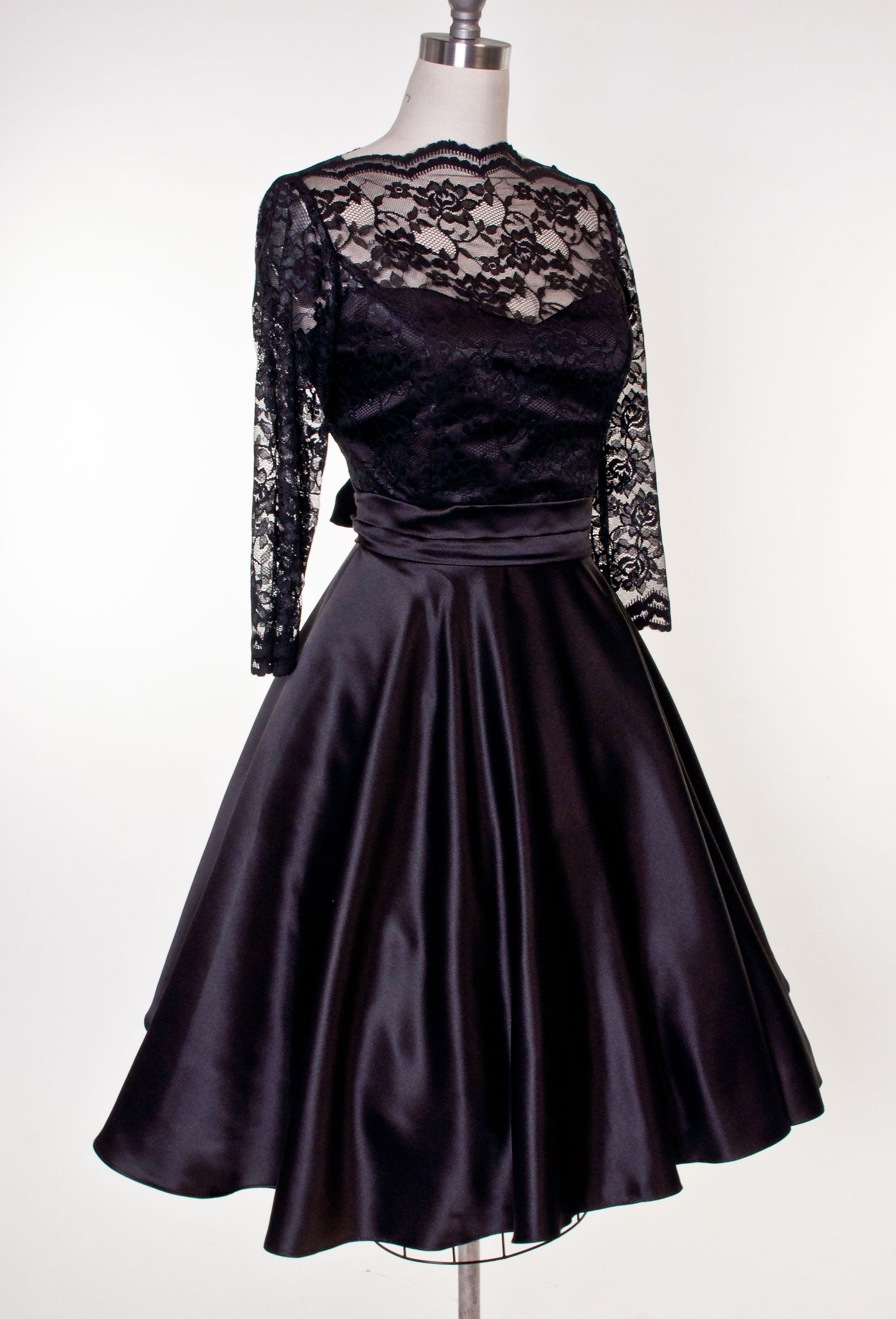 Collette Dress - Black Satin and Lace