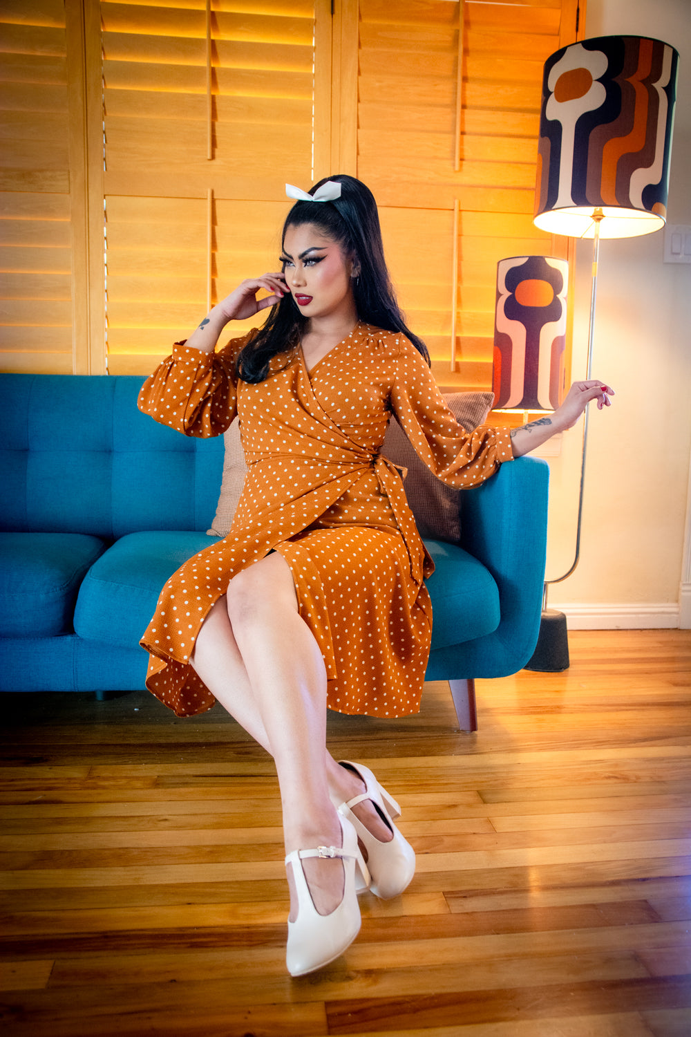 Rita Dress- Mustard Dot