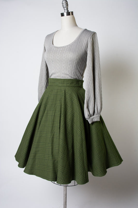 Haute Circle Skirt - Flannel, Olive Plaid