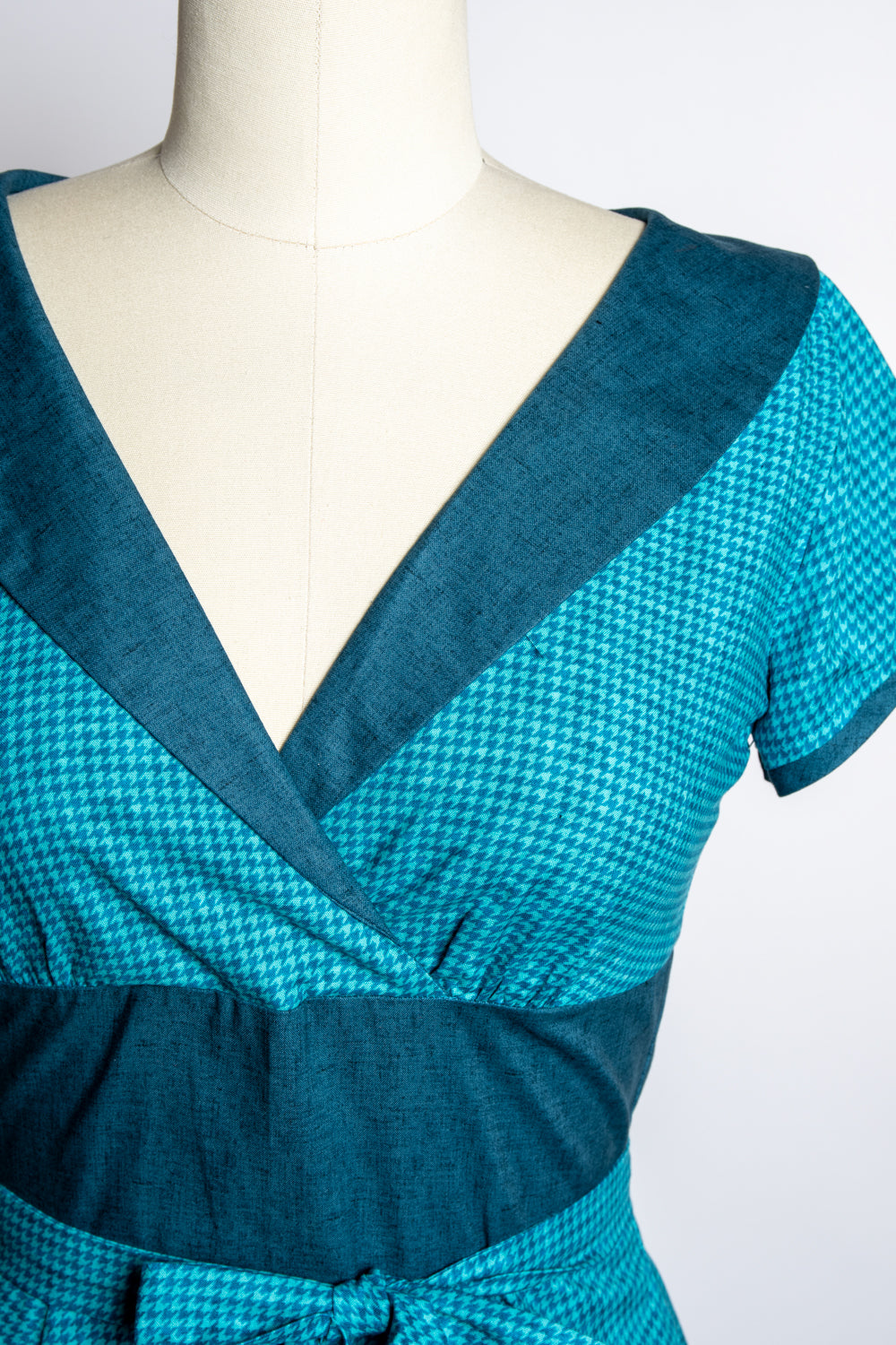 Darla Dress - Mini Houndstooth, Teal Blue